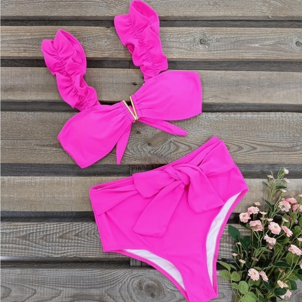 SPORLIKE Women High Waisted Swimsuit Flounce Straps Bikini Bathing Suit. NWT